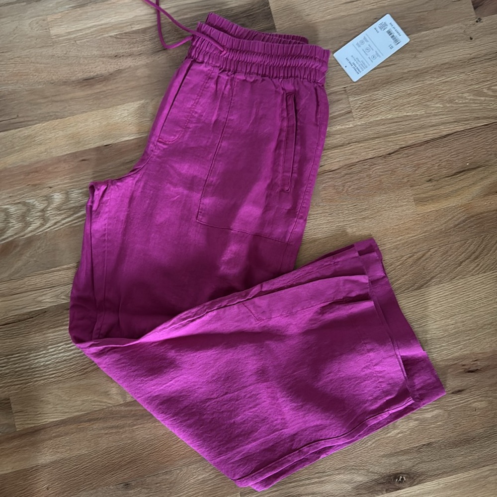 Athleta Retreat Wide Leg Linen Pants Size Medium Raspberry Pink. - Picture 4 of 5